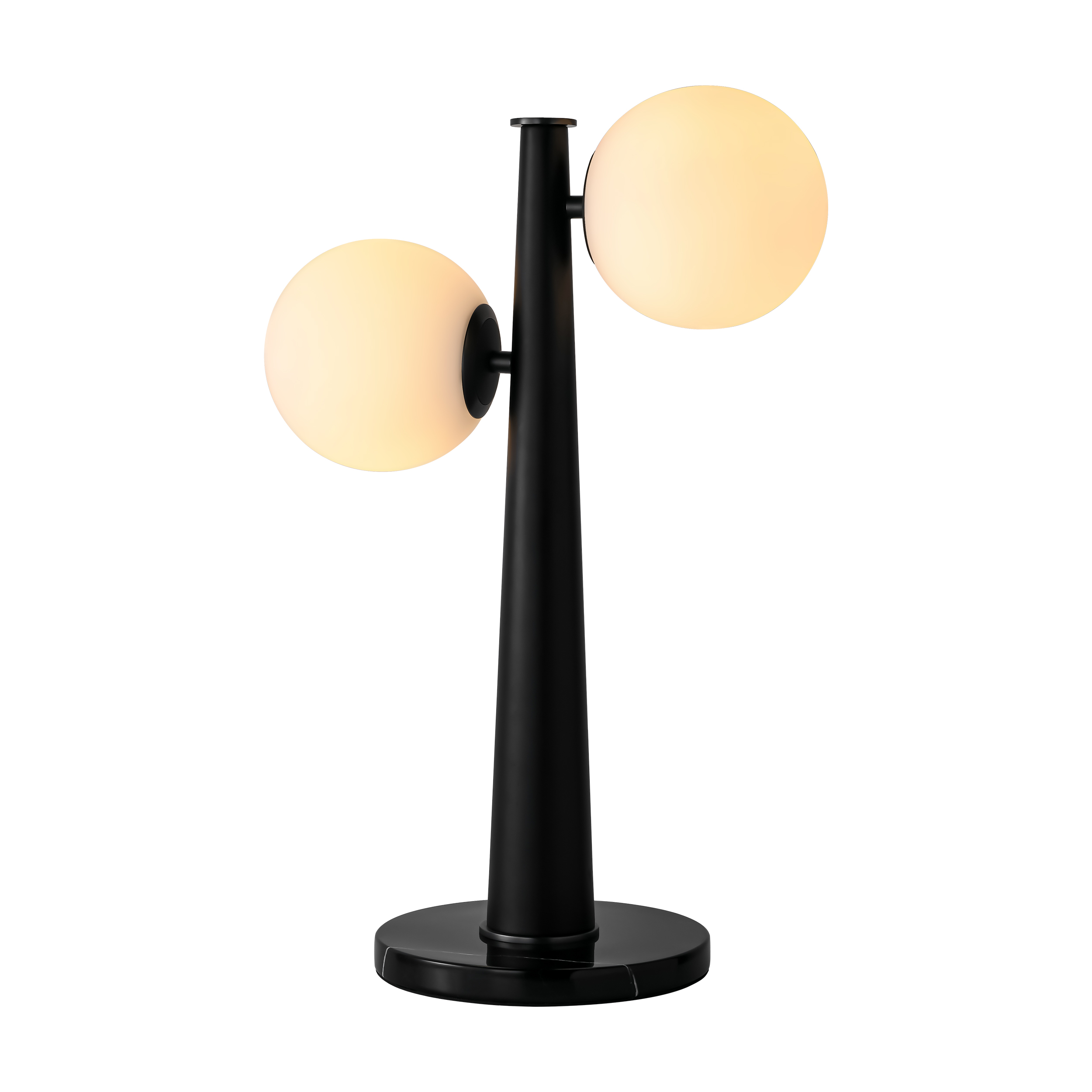Double head milk white glass Adair black oak table lamp